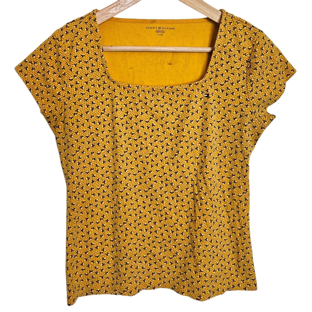 Tommy Hilfiger mustard yellow floral square‎ neck tee
